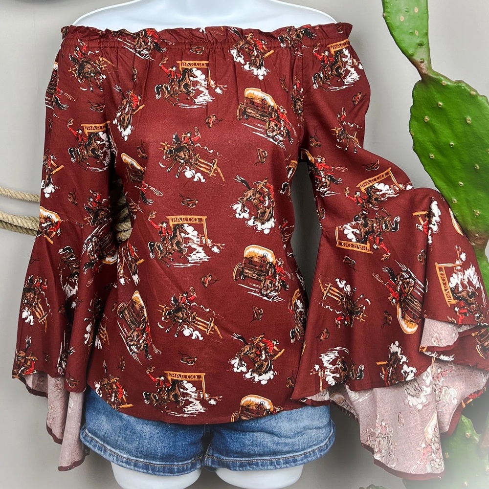 Punchy Off The Shoulder Bell Sleeve Top NWT